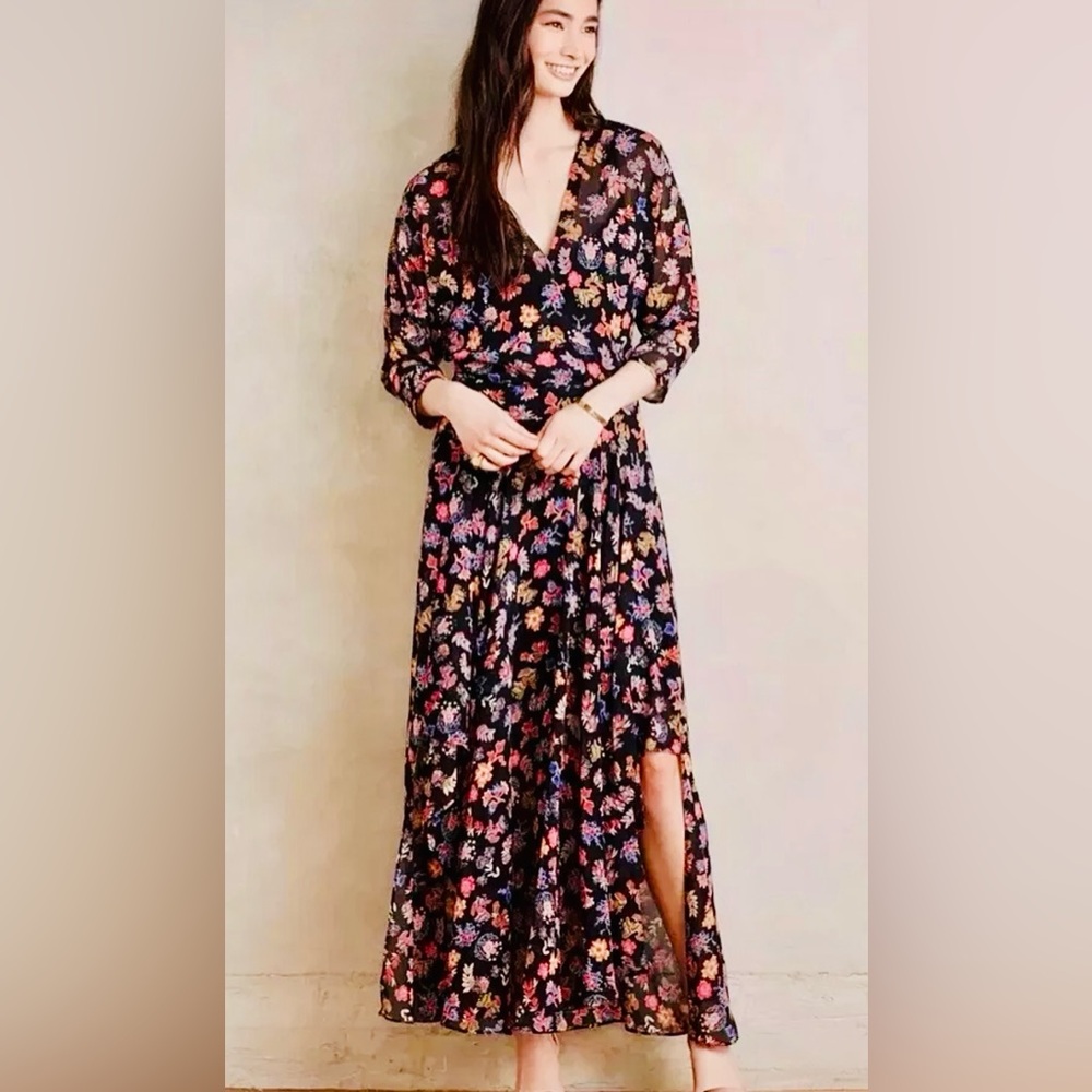 Anthropologie HD in Paris Multicolor Floral Print Sheer Chiffon Maxi Dress 4
